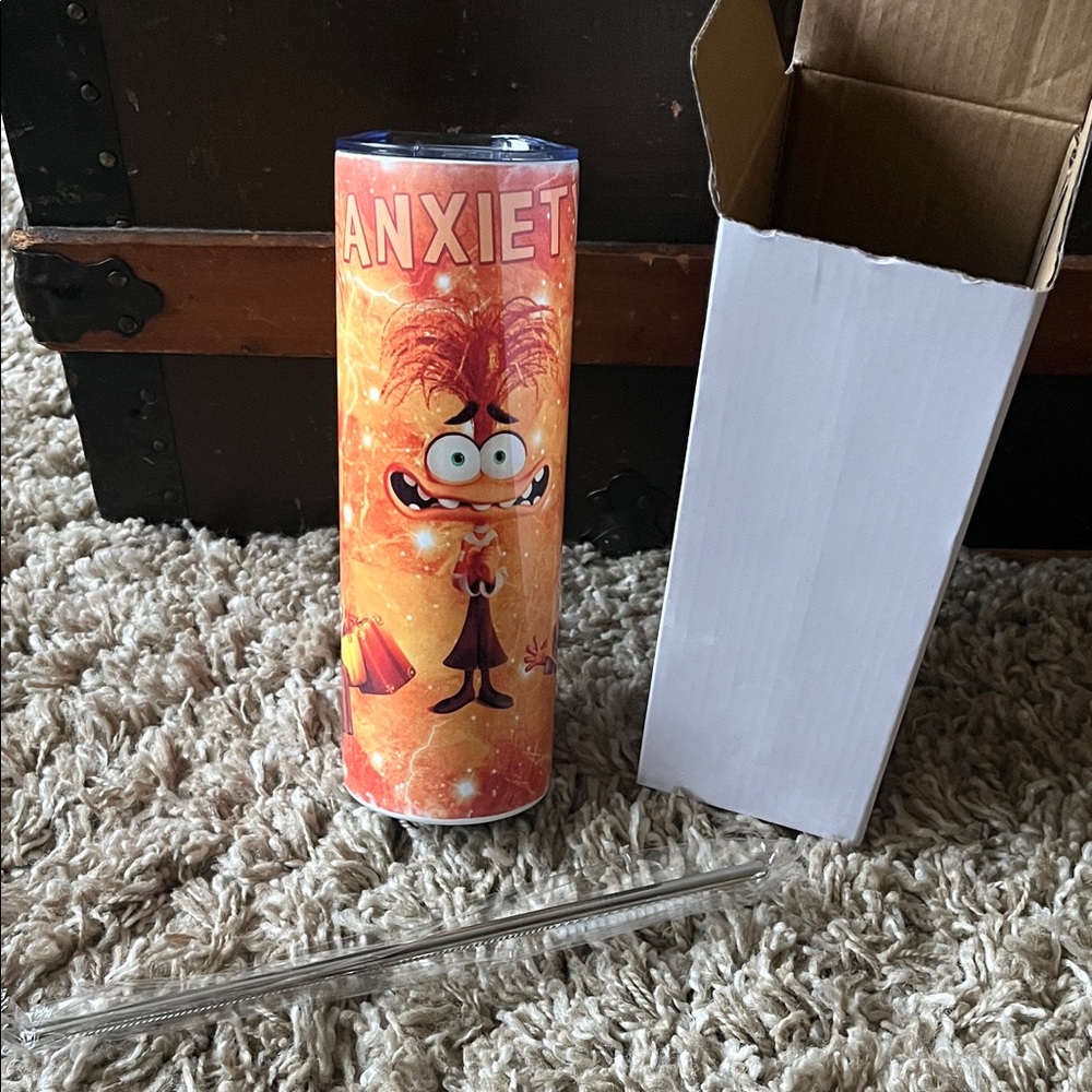 Anxiety Character Tumbler with stainless Straw and gift box